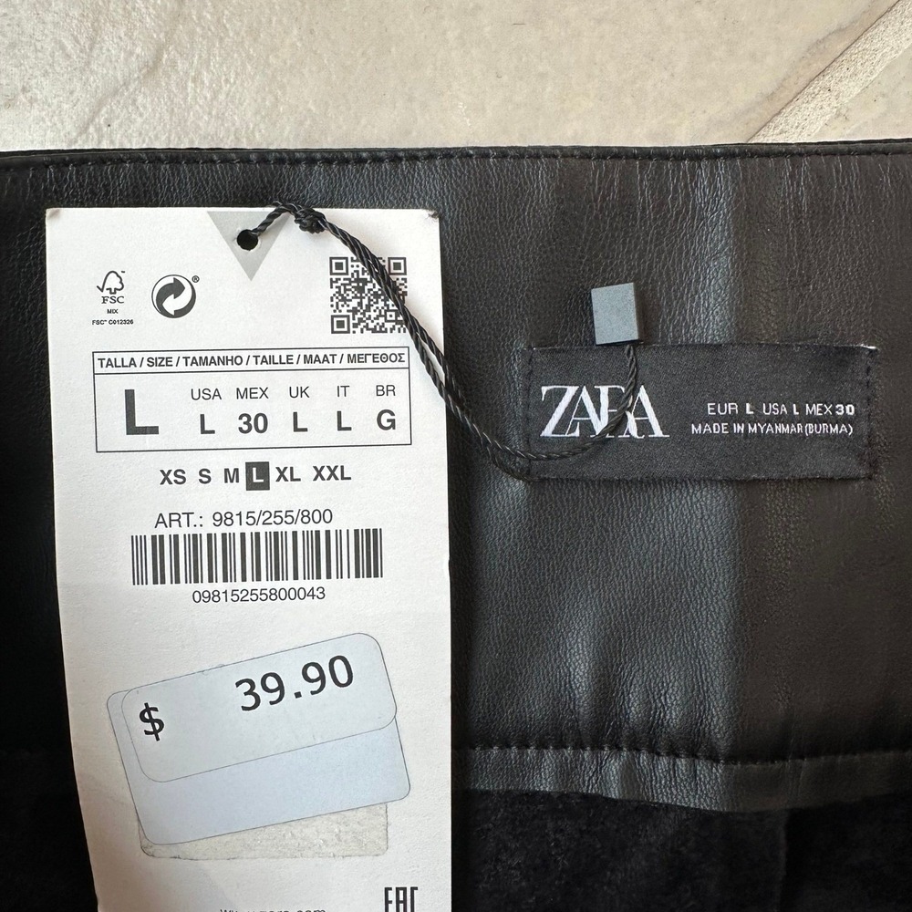 NWT Zara Faux Leather Leggings Womens Large Black High Rise Edgy Moto Zip Hem - Picture 4 of 9